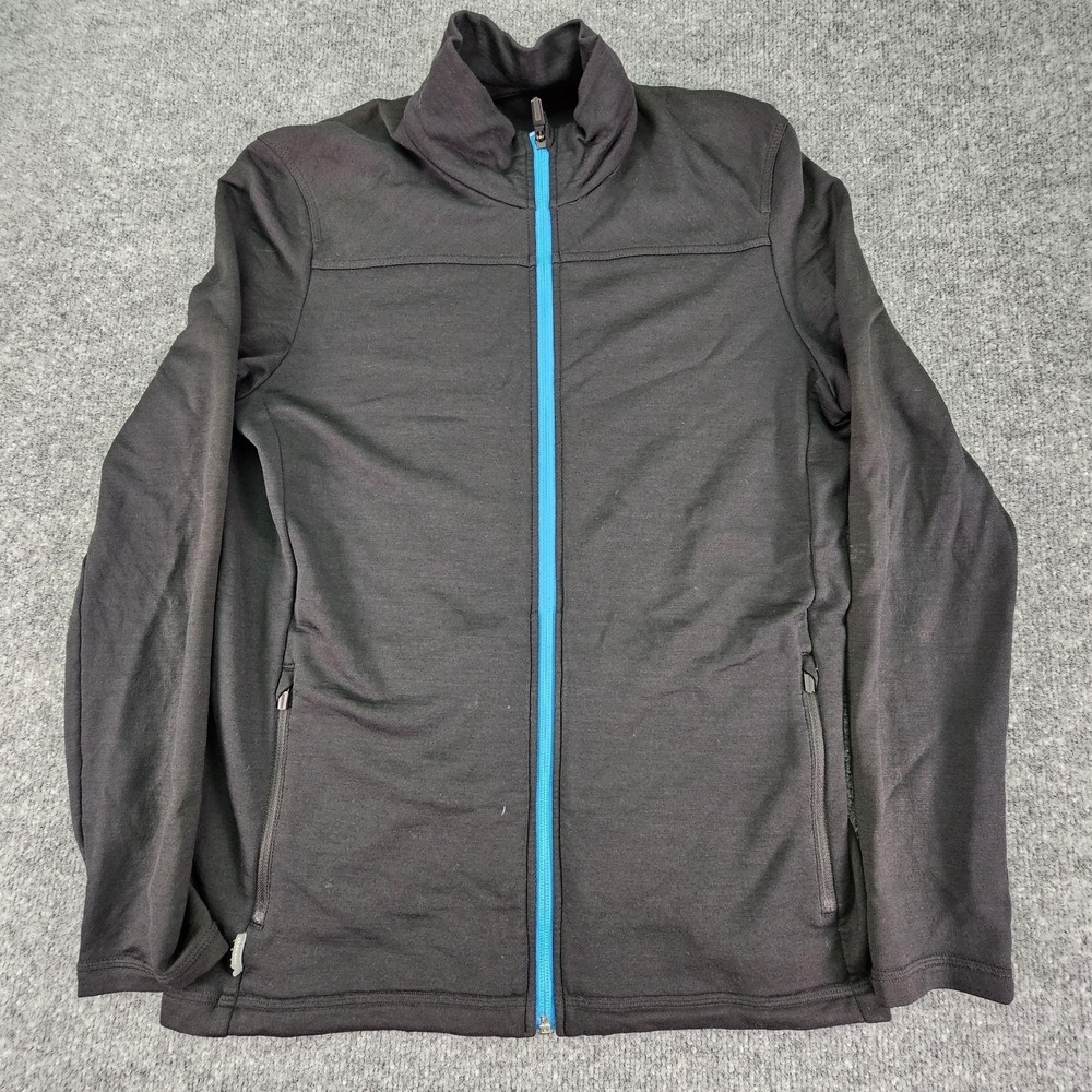 Icebreaker Jacket Womens Large Black Blue Full Zip Stand Collar Outdoor Midlayer
